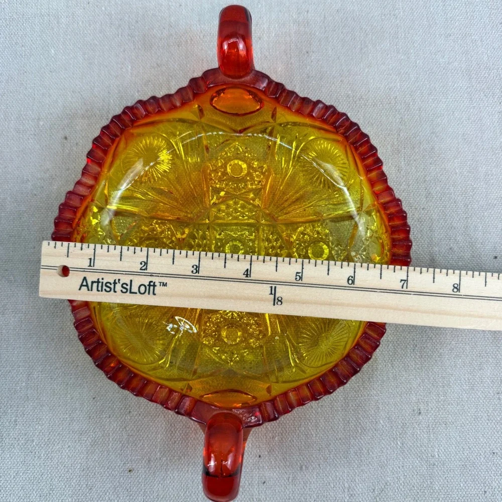 Vintage L.E. Smith Amberina Glass Daisy and Button‎ Two Handled Bon Bon Dish